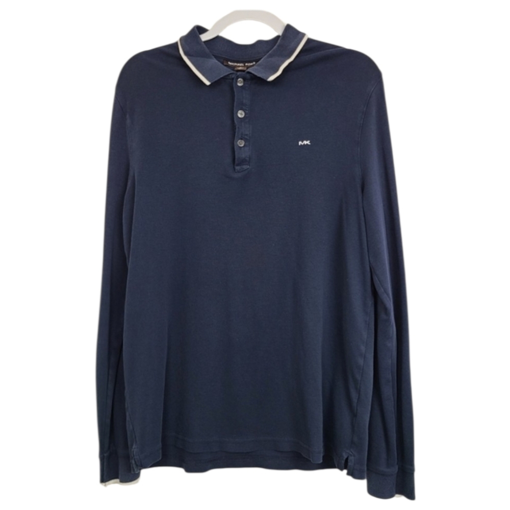 Michael Kors Men's Dark Blue Long Sleeve Polo Shirt Size M | Classic Preppy